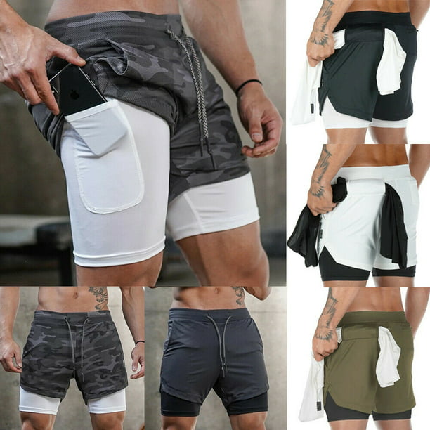 VAYAGER Mens 2 in 1 Running Shorts 5 Inch Gym Workout Training Quick Drying Shorts with Zipper Pocket 